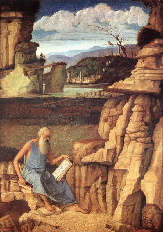 BELLINI, Giovanni St Jerome Reading in the Countryside oil painting image